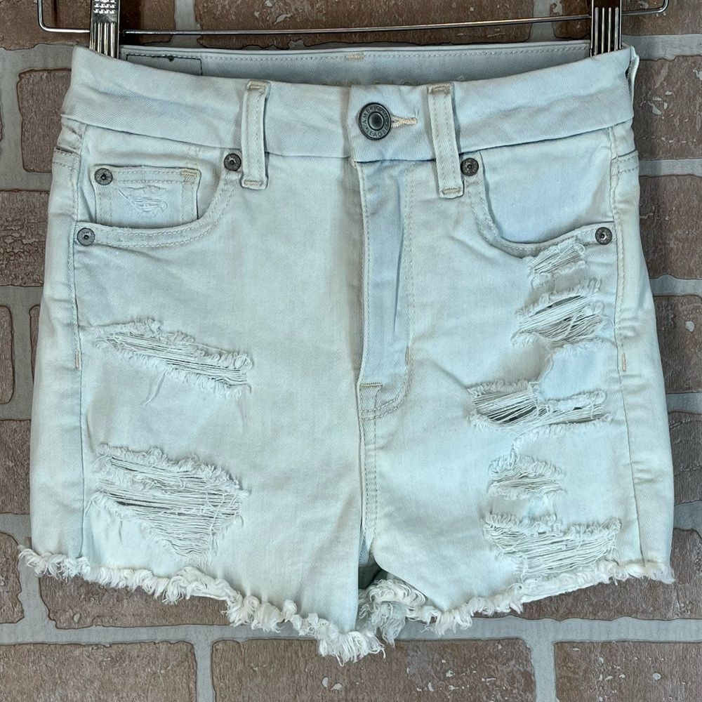 American Eagle next level stretch curvy hi rise shortie jean 00 denim short…